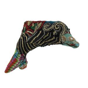 Colorful Vintage Indian Sari Fabric Wrapped Dolphin Sculpture